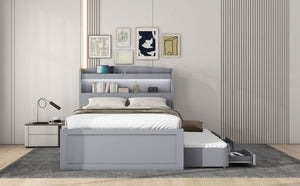 English Elm Twin XL Platform Bed with LED Headboard, Built-In Charging Station, Trundle & 2 Drawers for Space-Saving Bedrooms Gray GX001829AAE