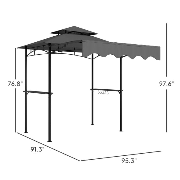 English Elm Ventilated Grill Gazebo with Dual Vented Canopy Side Awning Shelves and Steel Frame T3971P427011