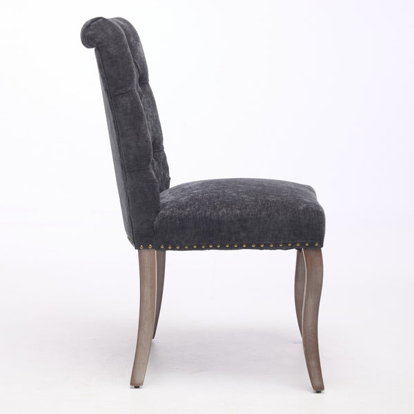 English Elm Upholstered Chenille Tufted Dining Chairs Set of 2 with Curved Wood Legs Club Style Black W1143P457781