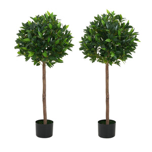 English Elm Christopher Knight Home® - 49" Artificial Topiary Bay Tree Ball Set of 2 in Black Pots — Lifelike Silk Leaves, Pre-Potted, No Assembly N772P286762G