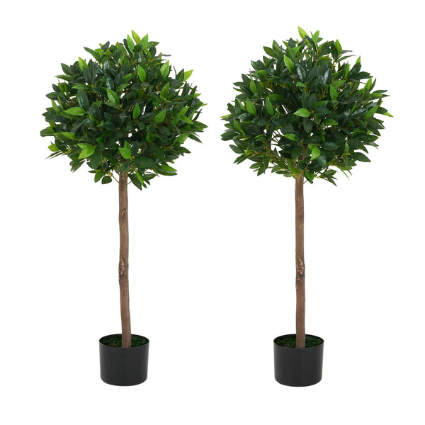 English Elm Christopher Knight Home® - 49" Artificial Topiary Bay Tree Ball Set of 2 in Black Pots — Lifelike Silk Leaves, Pre-Potted, No Assembly N772P286762G