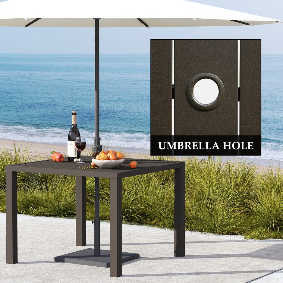 English Elm Outdoor Dining Table For 4 - Stylish Slatted Metal Patio Table With Umbrella Hole For Gardens & Decks W1859P359875
