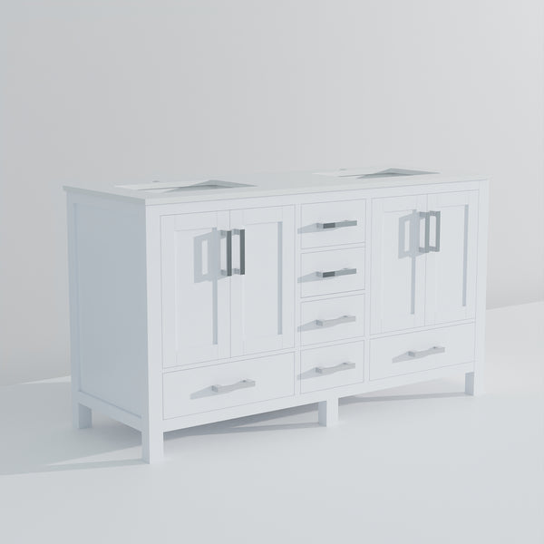 English Elm White Double Bath Vanity 60-inch W x 22-inch D with White Quartz Top, Solid Wood, Soft-Close Drawers B2731P258873