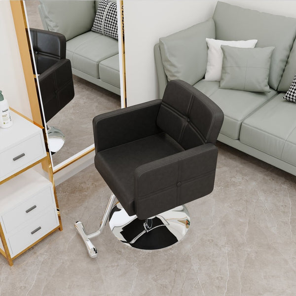 English Elm Fashionable Hydraulic Salon Chair Black Pu Leather Swivel Seat for Styling Studios W1151P361700