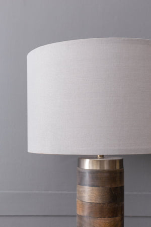 English Elm 16x16x23.5" Gray and Silver Brushed Table Lamp with Drum Shade, Iron & Mango Wood Base, Modern Bedside Accent W2078P399250