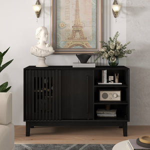 English Elm 47.3" Fluted Farmhouse Sideboard with Solid Wood Feet and Open Shelving for Dining Rooms W1801P428581