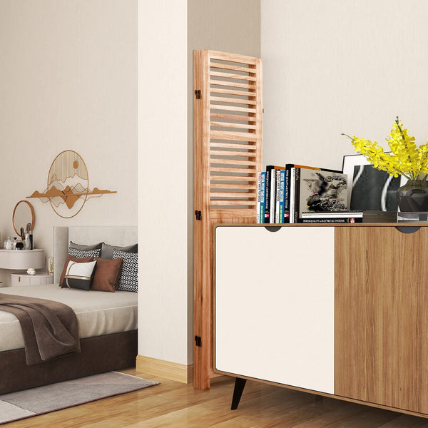 English Elm 55.2'' W X 65'' H Solid Wood Folding Room Divider – Stylish Privacy, Natural Finish, Versatile Design B205P241660