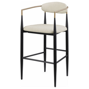 English Elm Renfroe Mid-Century Fabric Upholstered Bar Stool Set of 2 with Padded Back, Footrest and Black Base Beige B062P299974