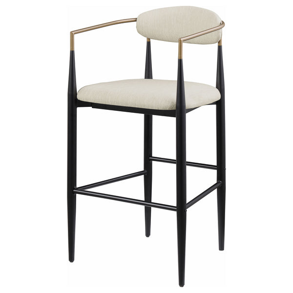English Elm Renfroe Mid-Century Fabric Upholstered Bar Stool Set of 2 with Padded Back, Footrest and Black Base Beige B062P299974
