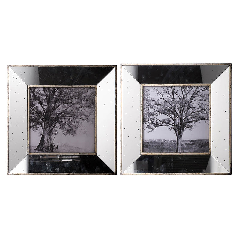 English Elm S/2 Vintage Silver Reflective Picture Frames 15x15" – Mirrored Speckled Antique Look, Set of 2, Bold Decor W2078P205306