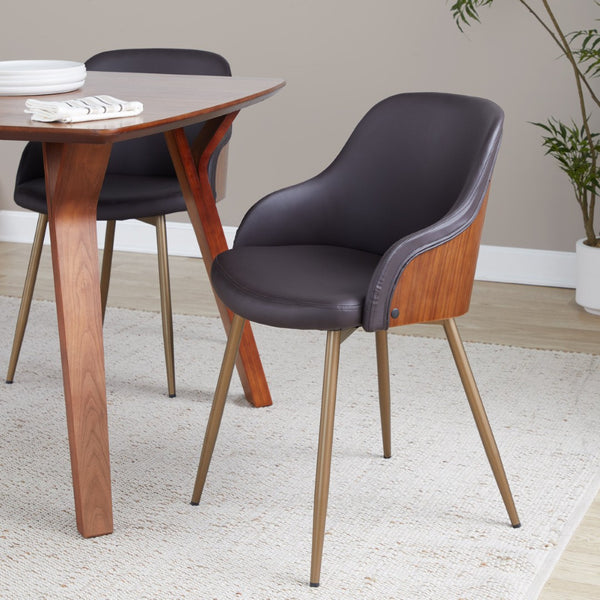 English Elm Chair Set of 2 Faux Leather Padded Seats Walnut Accents Copper Legs Modern Dining B202S02189