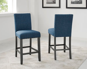 English Elm Biony Blue Fabric Counter Height Stools With Nailhead Trim, Set Of 2