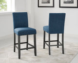 Nailhead Trim Blue Fabric Counter Height Stools, Set of 2 - Espresso Legs