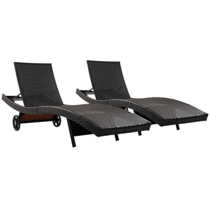 English Elm K&k Outdoor Wicker Reclining Chaise Set 2 Piece with Pull Out Tray Rolling Wheels Black+Brown N707P395515D