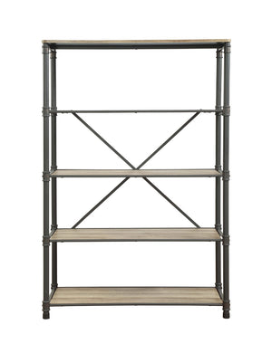 English Elm Itzel Industrial Steel Frame Bookshelf with Warm Oak Veneer Shelves for Home Office B2726P256219