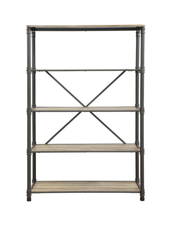 English Elm Itzel Industrial Steel Frame Bookshelf with Warm Oak Veneer Shelves for Home Office B2726P256219