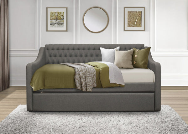 English Elm 1pc Tufted Flannel Upholstered Daybed with Pull Out Trundle for Guest or Living Room B011S02098