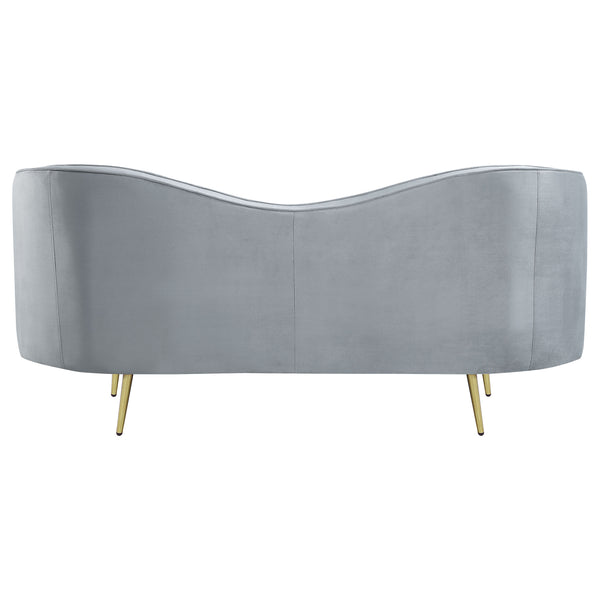 English Elm Reigha Velvet Loveseat in Grey with Gold Legs — Mid-Century Modern Channel Tufted Curved Bench Cushion Elegance B062P351443
