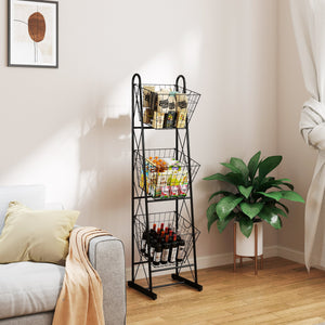 English Elm 3-Tier Metal Wire Kitchen Organizer Rack — Space-Saving 3-Tier Black Basket for Fruit, Veggies, Pantry W2167P214934