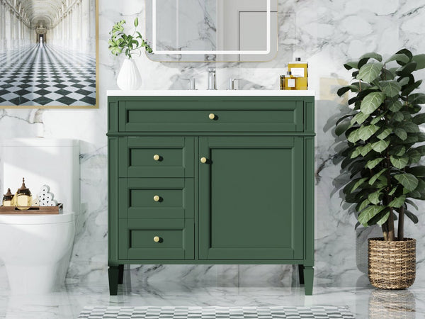 English Elm 36'' Modern Bathroom Vanity With Top Sink, 3 Drawers, Roman Legs & Adjustable Shelving For Storage SW000119AAF-2