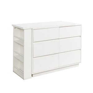 English Elm L-Shaped Adjustable Desk and Vanity Combo with 6 Drawers, Expandable Top, Triple Shelves for Office Makeup W331P286247
