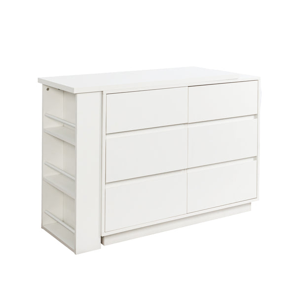 English Elm L-Shaped Adjustable Desk and Vanity Combo with 6 Drawers, Expandable Top, Triple Shelves for Office Makeup W331P286247