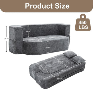 English Elm 3 Seater Convertible Sofa Bed with Chenille Upholstery and High-Density Sponge for Superior Comfort and Support Grey T3903P379835