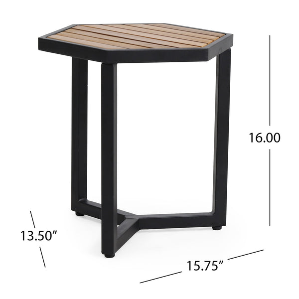 English Elm Christopher Knight Home® - NAHANNI Acacia Wood & Powder-Coated Metal Side Table in Beige — Modern Industrial Outdoor Accent 69970.00