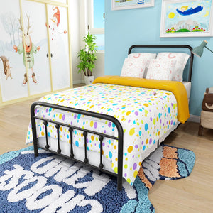 English Elm Metal Victorian Platform Bed Frame Twin Black with Decorative Headboard, Footboard & Under-Storage, No Box Spring Needed W84068777