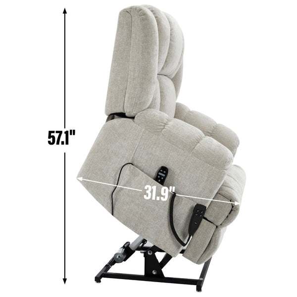 English Elm Dual Motor Power Lift Recliner Chenille Chair with Massage Heat and Infinite Positions Beige W3224P288434