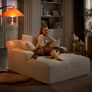 English Elm Oversized Corduroy Chaise Lounge with Pocket Spring Support Ready to Use Living Room White W2339P442128