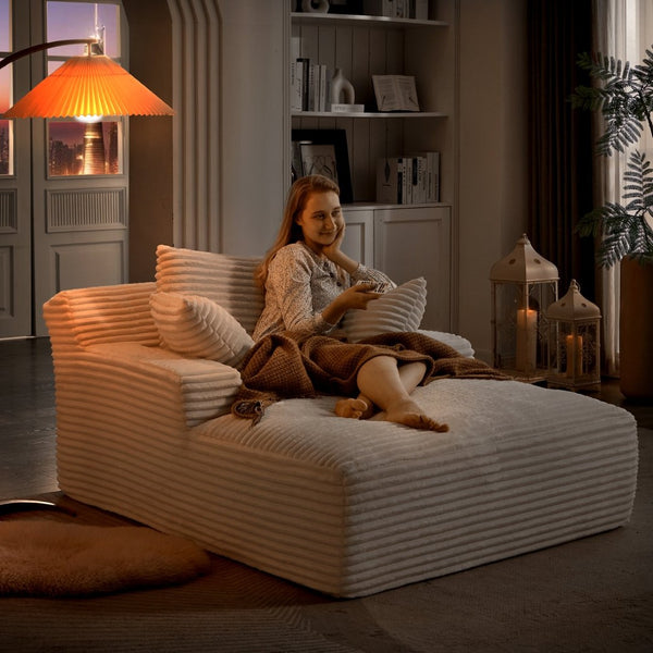 English Elm Oversized Corduroy Chaise Lounge with Pocket Spring Support Ready to Use Living Room White W2339P442128