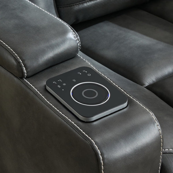 English Elm P42 Power Recliner with Led Lighting Wireless Charging and Faux Leather Home Theater Seat W1805P211241