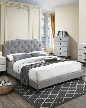 English Elm European Queen Bed Tufted Velvet Upholstered Headboard Elegant Gray Bedroom Frame Light Gray B011P415180