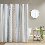 INK+IVY Imani Mid-Century Cotton Printed Shower Curtain with Chenille II70-1319 White/Navy