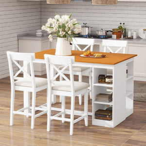 English Elm Topmax 5-Piece Farmhouse Counter Height Dining Set With Storage Shelves & Upholstered Chairs, White N717S000141K-GIGA