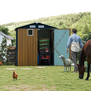 English Elm 6x8ft Outdoor Steel Storage Shed Lockable Vented Galvanized Metal Garden Backyard Tool Unit Yellow W1598P361332
