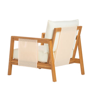 English Elm Outdoor Acacia Wood Club Chair Uv Resistant Textilene Weave Lounge Seat for Patio Deck Brown,Teak+ Beige N768P368823T