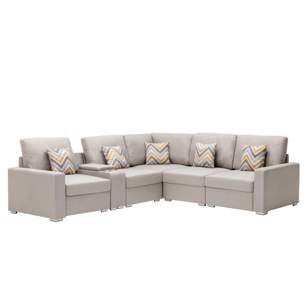 English Elm Nereo Six Piece Modular Sectional Linen Sofa with Built in Charging Console B2749S00125