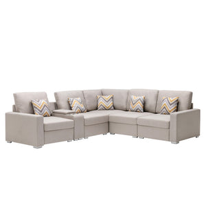 English Elm Nereo Six Piece Modular Sectional Linen Sofa with Built in Charging Console B2749S00125