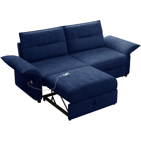 English Elm This Fleece Convertible Sleeper Sofa Unfolds Into a Full Bed for Guest Rooms Blue W3820S00041