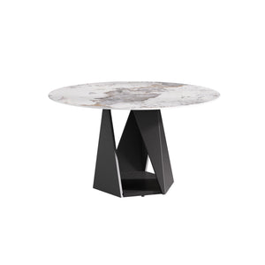 English Elm 53" Round Marble Dining Table - Elegant Artificial Marble Top, Black Iron Base For 6 People Dining W1535S00465