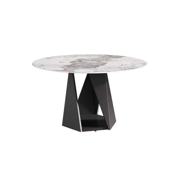English Elm 53" Round Marble Dining Table - Elegant Artificial Marble Top, Black Iron Base For 6 People Dining W1535S00465