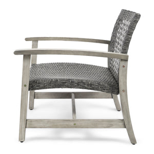 English Elm Christopher Knight Home® - HAMPTON Grey+Black Wood & Wicker Club Chairs Set of 2 — Handcrafted Acacia Frame, Mixed Black Wicker, Cozy 60397.00WTCLMBLK