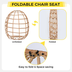 English Elm Egg Hanging Chair with Stand Pe Rattan Swing Seat Washable Cushion Patio Bedroom T5880P497431