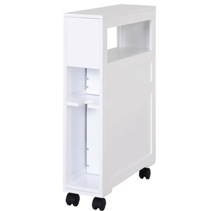 English Elm HOMCOM Slim Rolling Bathroom Cabinet with Shelf & 2 Drawers, Locking Wheels, MDF 6.25"x20.5"x28.25" W2225P216996