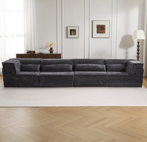 English Elm Compression Modular Floor Sofa Bed - Cozy, No Assembly, Soft Fleece, Versatile 4-Seater With Pillows! W3723S00033