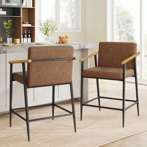 English Elm Christopher Knight Home® - Counter Stool Mid-Century Modern Set of 2 with Metal Frame, Soft Cushions & Solid Wood Armrests Black+Brown N771P247153W
