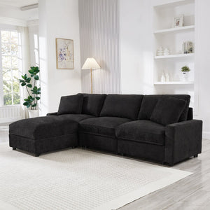 English Elm 103.54" L-shaped Modular Sectional with Ottoman Storage Polyester Cloud Sofa Black W1669S00052