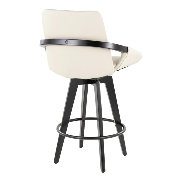 English Elm Fixed-height Swivel Counter Stools with Faux Leather Seats and Chrome Footrest Set of 2 Cream B202S01804